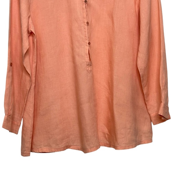 Eileen Fisher 100% irish linen peach half button long sleeve swing style shirt - Picture 8 of 13